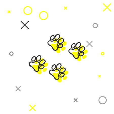 Grey Paw print line icon isolated on white background. Dog or cat paw print. Animal track. Vector Illustrationのイラスト素材