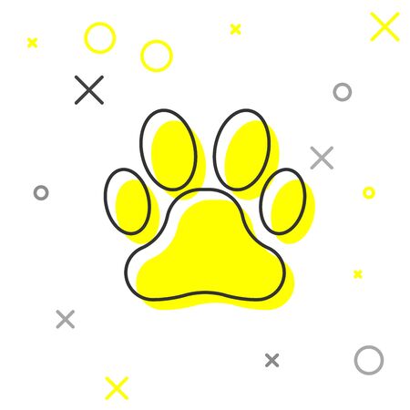 Grey Paw print line icon isolated on white background. Dog or cat paw print. Animal track. Vector Illustrationのイラスト素材