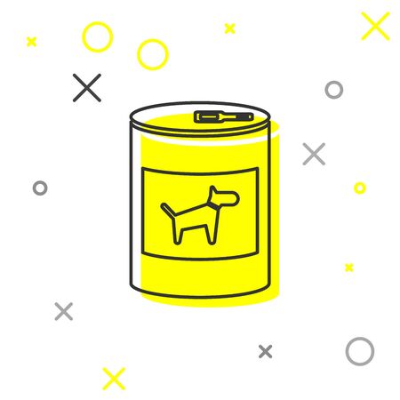 Grey Canned food for dog line icon isolated on white background. Food for animals. Pet dog food can. Vector Illustrationのイラスト素材