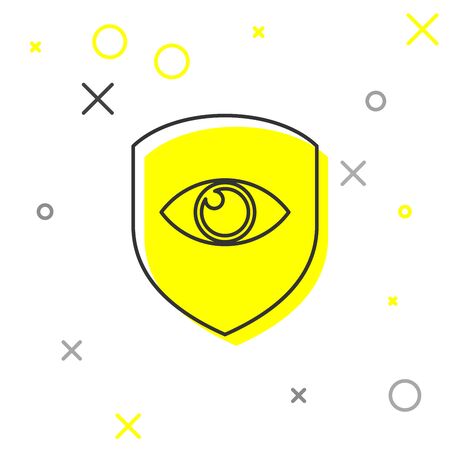 Grey Shield and eye line icon isolated on white background. Security, safety, protection, privacy concept. Vector Illustrationのイラスト素材
