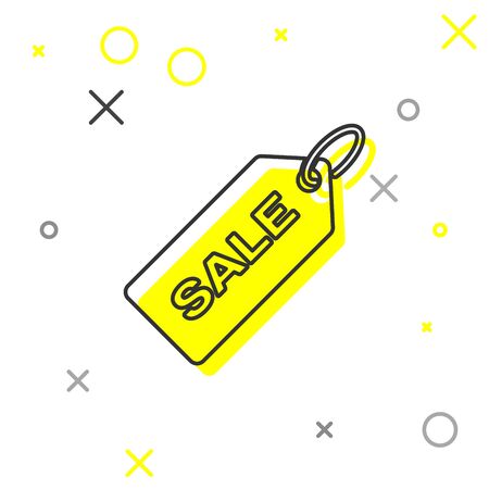 Grey Price tag with an inscription Sale line icon isolated on white background. Badge for price. Promo tag discount. Vector Illustrationのイラスト素材