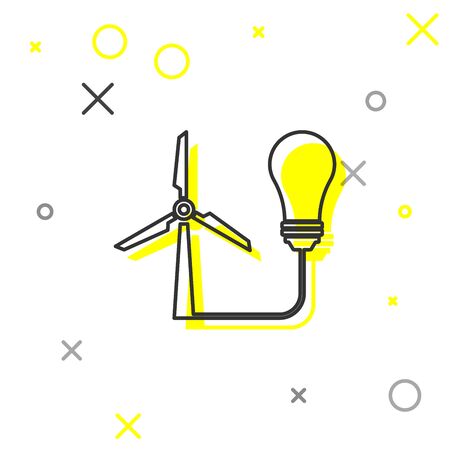 Grey Light bulb with wind turbine as idea of eco friendly source of energy line icon isolated on white background. Alternative energy concept. Vector Illustrationのイラスト素材