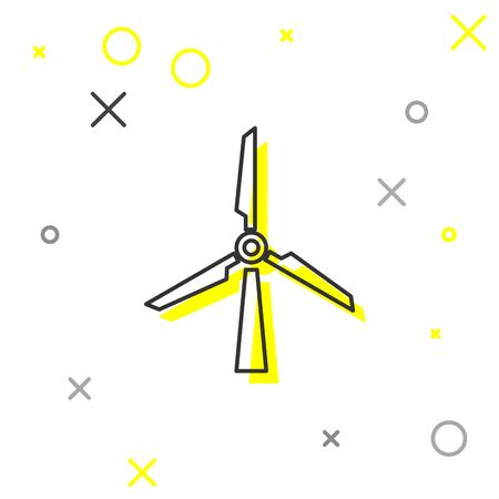 Grey Wind turbine line icon isolated on white background. Wind generator sign. Windmill silhouette. Windmill for electric power production. Vector Illustrationのイラスト素材