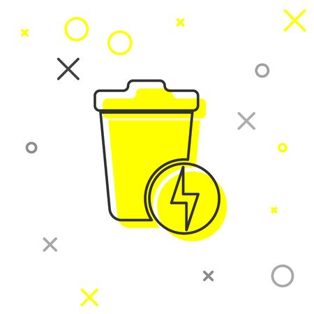 Grey Lightning with trash can line icon isolated on white background. Waste to energy. Garbage bin sign. Recycle basket sign. Vector Illustrationのイラスト素材