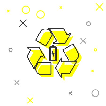 Grey Battery with recycle symbol line icon isolated on white background. Battery with recycling symbol - renewable energy concept. Vector Illustrationのイラスト素材