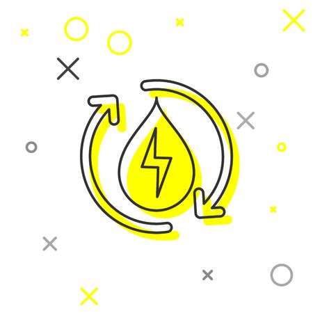 Grey Recycle clean aqua line icon isolated on white background. Water recycling energy symbol. Drop of water with recycling. Water refresh arrows. Vector Illustrationのイラスト素材