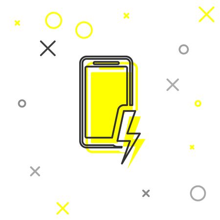 Grey Smartphone charging battery line icon isolated on white background. Phone with a low battery charge. Vector Illustrationのイラスト素材
