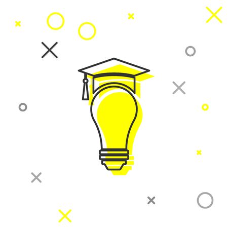 Grey Light bulb and graduation cap line icon isolated on white background. University Education concept. Vector Illustrationのイラスト素材