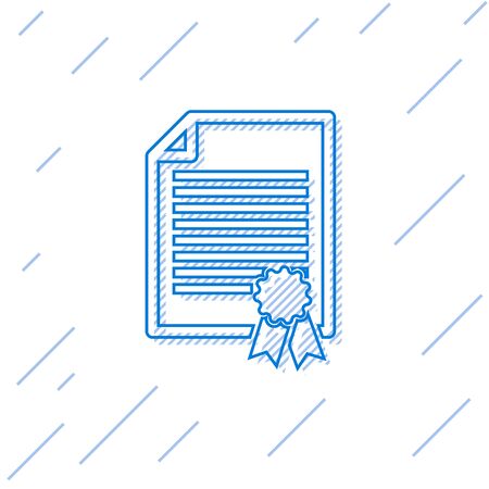 Blue Certificate template line icon isolated on white background. Achievement, award, degree, grant, diploma concepts. Business success certificate. Vector Illustrationのイラスト素材