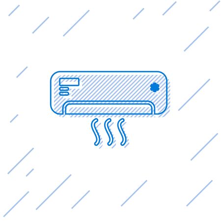 Blue Air conditioner with fresh air line icon isolated on white background. Split system air conditioning sign. Cool and cold climate control system. Vector Illustrationのイラスト素材