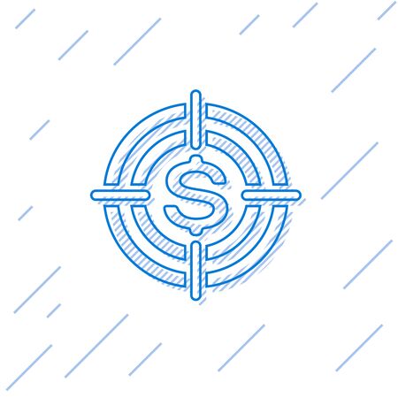 Blue Target with dollar symbol line icon isolated on white background. Investment target icon. Successful business concept. Cash or Money sign. Vector Illustrationのイラスト素材
