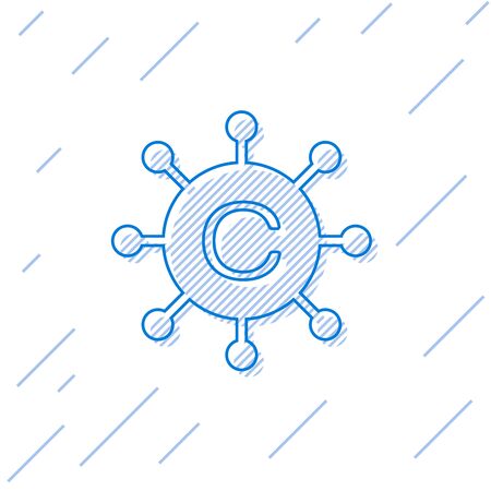Blue Copywriting network line icon isolated on white background. Content networking symbol. Copyright sign. Copywriting network sign. Vector Illustrationのイラスト素材