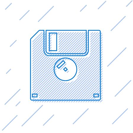 Blue Floppy disk for computer data storage line icon isolated on white background. Diskette sign. Vector Illustrationのイラスト素材
