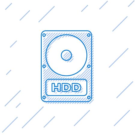 Blue Hard disk drive HDD line icon isolated on white background. Vector Illustrationのイラスト素材