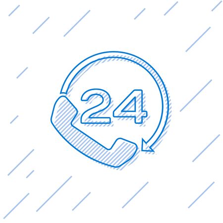 Blue Telephone 24 hours support line icon isolated on white background. All-day customer support call-center. Full time call services. Vector Illustrationのイラスト素材