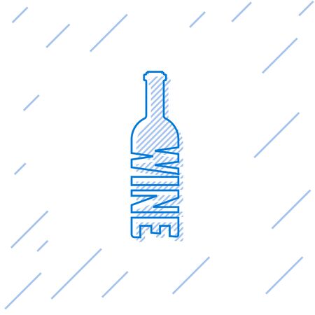 Blue Bottle of wine line icon isolated on white background. Lettering bottle of wine. Vector Illustrationのイラスト素材