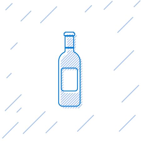 Blue Bottle of wine line icon isolated on white background. Vector Illustrationのイラスト素材