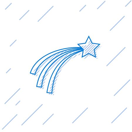 Blue Falling star line icon isolated on white background. Shooting star with star trail. Meteoroid, meteorite, comet, asteroid, star line icon. Vector Illustrationのイラスト素材