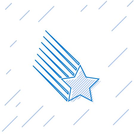 Blue Falling star line icon isolated on white background. Shooting star with star trail. Meteoroid, meteorite, comet, asteroid, star line icon. Vector Illustrationのイラスト素材