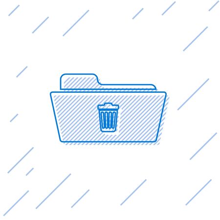 Blue Delete folder line icon isolated on white background. Folder with recycle bin. Delete or error folder. Close computer information folder sign. Vector Illustrationのイラスト素材