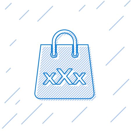 Blue line Shopping bag with a triple X icon isolated on white background. Vector Illustrationのイラスト素材