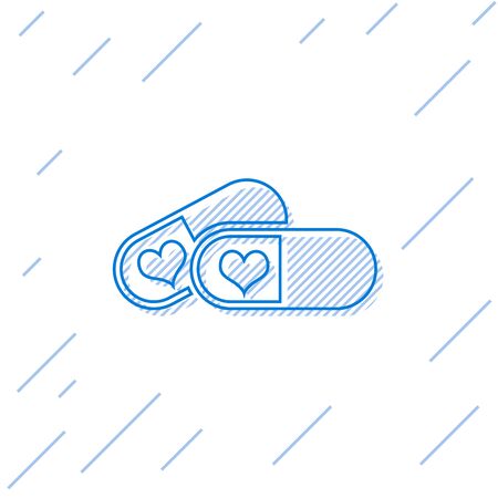 Blue line Pills for potency, aphrodisiac icon isolated on white background. Sex pills for men and women. Vector Illustrationのイラスト素材