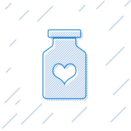 Blue line Medicine bottle with pills for potency, aphrodisiac icon isolated on white background. Sex pills for men and women. Vector Illustrationのイラスト素材