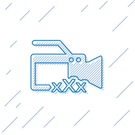 Blue line Video camera with inscription XXX icon isolated on white background. Age restriction symbol. 18 plus content sign. Adult channel. Vector Illustrationのイラスト素材