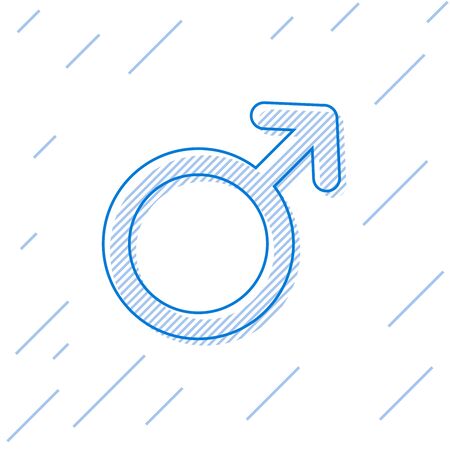 Blue line Male gender symbol icon isolated on white background. Vector Illustrationのイラスト素材