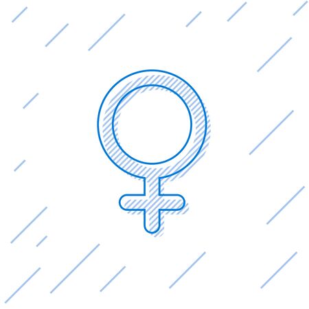Blue line Female gender symbol icon isolated on white background. Venus symbol. The symbol for a female organism or woman. Vector Illustrationのイラスト素材