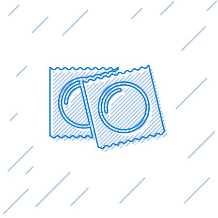 Blue line Condoms in package safe sex icon isolated on white background. Safe love symbol. Contraceptive method for male. Vector Illustrationのイラスト素材