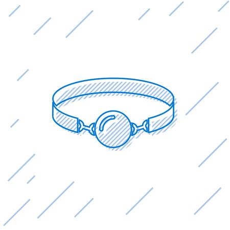 Blue line Silicone ball gag with a leather belt icon isolated on white background. Fetish accessory. Sex toy for men and woman. Vector Illustrationのイラスト素材