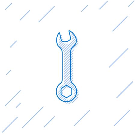 Blue line Wrench icon isolated on white background. Spanner repair tool. Service tool symbol. Vector Illustrationのイラスト素材