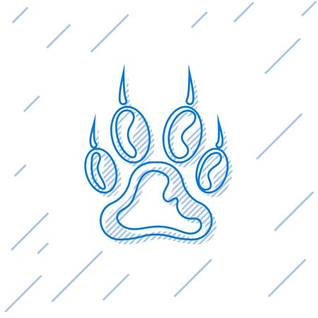 Blue Paw print line icon isolated on white background. Dog or cat paw print. Animal track. Vector Illustrationのイラスト素材