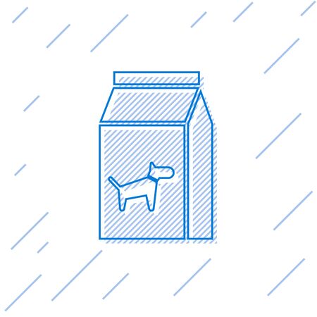 Blue Bag of food for dog line icon isolated on white background. Food for animals. Pet food package. Vector Illustrationのイラスト素材
