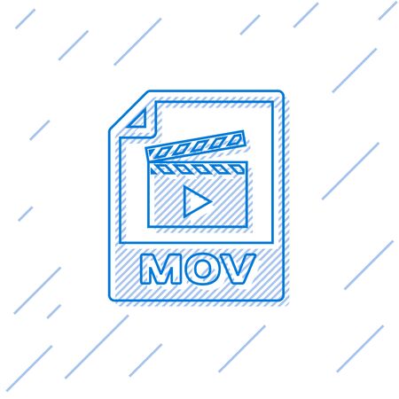 Blue MOV file document icon. Download mov button line icon isolated on white background. MOV file symbol. Audio and video collection. Vector Illustrationのイラスト素材