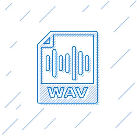 Blue WAV file document icon. Download wav button line icon isolated on white background. WAV waveform audio file format for digital audio riff files. Vector Illustrationのイラスト素材