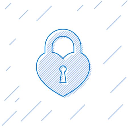 Blue Castle in the shape of a heart line icon isolated on white background. Locked Heart. Love symbol and keyhole sign. Vector Illustrationのイラスト素材