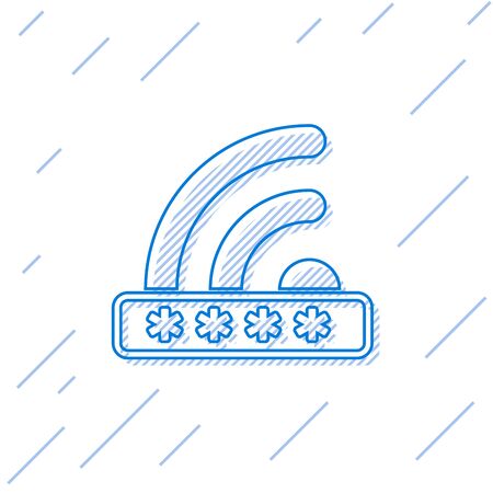 Blue Wifi locked sign line icon isolated on white background. Password internet  symbol. Wireless Network icon. Wifi zone. Limited access. Vector Illustrationのイラスト素材