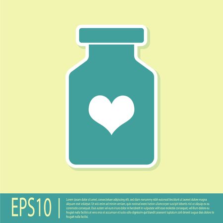 Green Medicine bottle with pills for potency, aphrodisiac icon isolated on yellow background. Sex pills for men and women. Vector Illustrationのイラスト素材