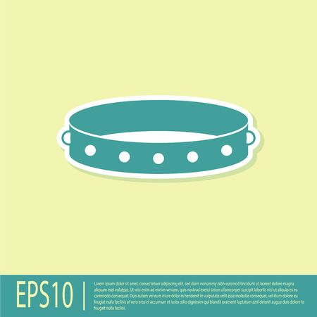 Green Leather fetish collar with metal spikes on surface icon isolated on yellow background. Fetish accessory. Sex toy for men and woman. Vector Illustrationのイラスト素材