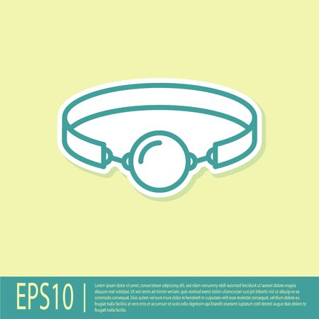 Green Silicone ball gag with a leather belt icon isolated on yellow background. Fetish accessory. Sex toy for men and woman. Vector Illustrationのイラスト素材