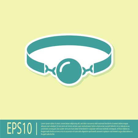 Green Silicone ball gag with a leather belt icon isolated on yellow background. Fetish accessory. Sex toy for men and woman. Vector Illustrationのイラスト素材