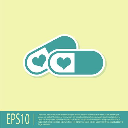 Green Pills for potency, aphrodisiac icon isolated on yellow background. Sex pills for men and women. Vector Illustrationのイラスト素材