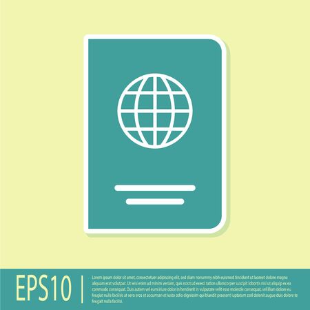 Green Passport with biometric data icon isolated on yellow background. Identification Document. Flat design. Vector Illustrationのイラスト素材