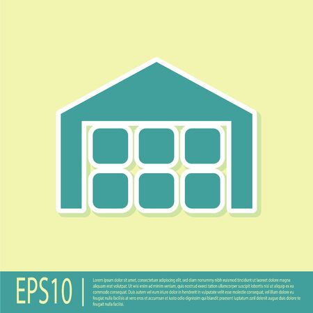 Green Warehouse icon isolated on yellow background. Flat design. Vector Illustrationのイラスト素材