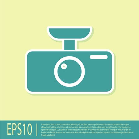 Green Car DVR icon isolated on yellow background. Car digital video recorder icon. Flat design. Vector Illustrationのイラスト素材