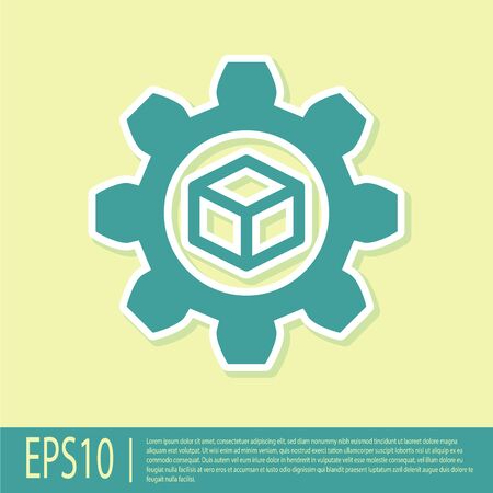 Green Product development icon isolated on yellow background. Gear and cube. Product development symbol design from Startup collection. Flat design. Vector Illustrationのイラスト素材