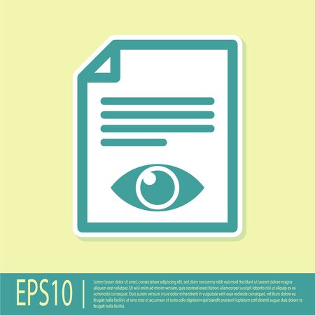 Green Paper page with eye symbol icon isolated on yellow background. Open information file sign. Vector Illustrationのイラスト素材