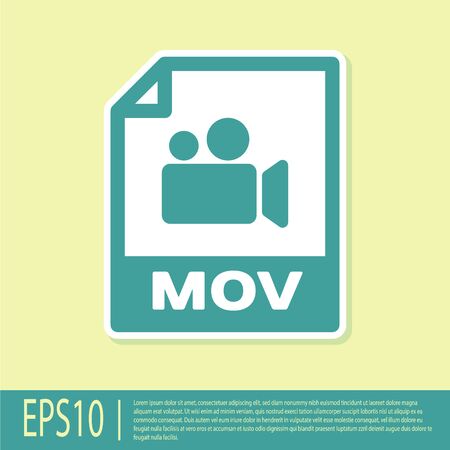Green MOV file document icon. Download mov button icon isolated on yellow background. MOV file symbol. Audio and video collection. Vector Illustrationのイラスト素材